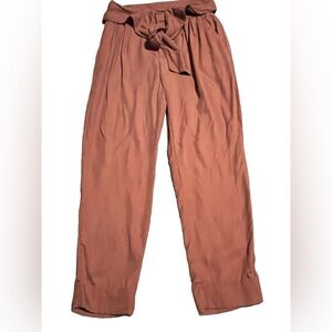 Anthropologie Cartonnier Pink Kingsley Tie Front Belted Tapered Pants Size US 4